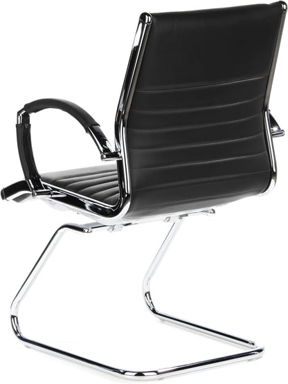 hjh OFFICE Parma V 660505 bezoekersstoel, leer, zwart/chroom, cantilever conferentiestoel met armleuningen