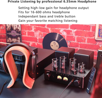 JTA50 2025 130 W buisversterker, hifi-versterker van instapklasse met BT 5.0, afstandsbediening, AUX, coax, phono en USB-ingang, subwoofer-uitgang, 2.1-kanaal voor platenspeler