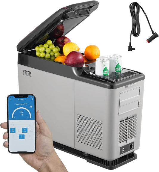 VEVOR Koelbox van 12 volt voor de armleuning van de auto, draagbare vriezer met een zone, 15 l, instelbaar bereik van -20 °C tot 20 °C, 12/24 V gelijkstroom en 100-240 V wisselstroom
