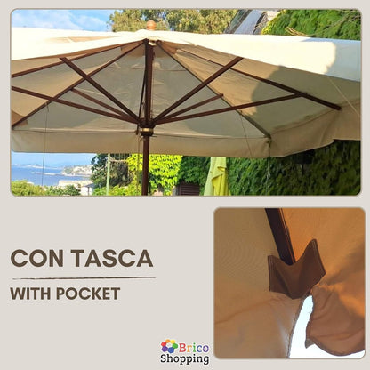 Vervangend zeil voor parasol met centrale mast, 300 g/m², waterdicht, met versterkte zakken, 6 of 8 stangen boven, afdekking van stof met airvent, Mt 3x3