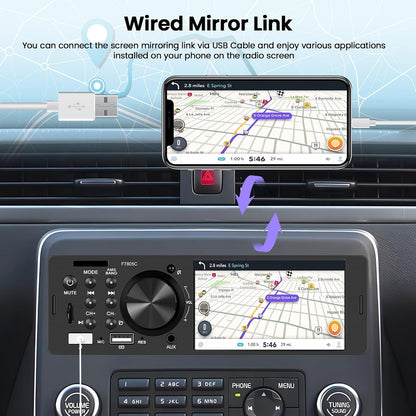 Hikity 1 DIN autoradio met 4 inch IPS touchscreen, bekabeld Carplay en Android, Bluetooth 5.1, Mirror Link, FM RDS EQ, 2USB, AUX, TF Card, MIC, achteruitrijcamera