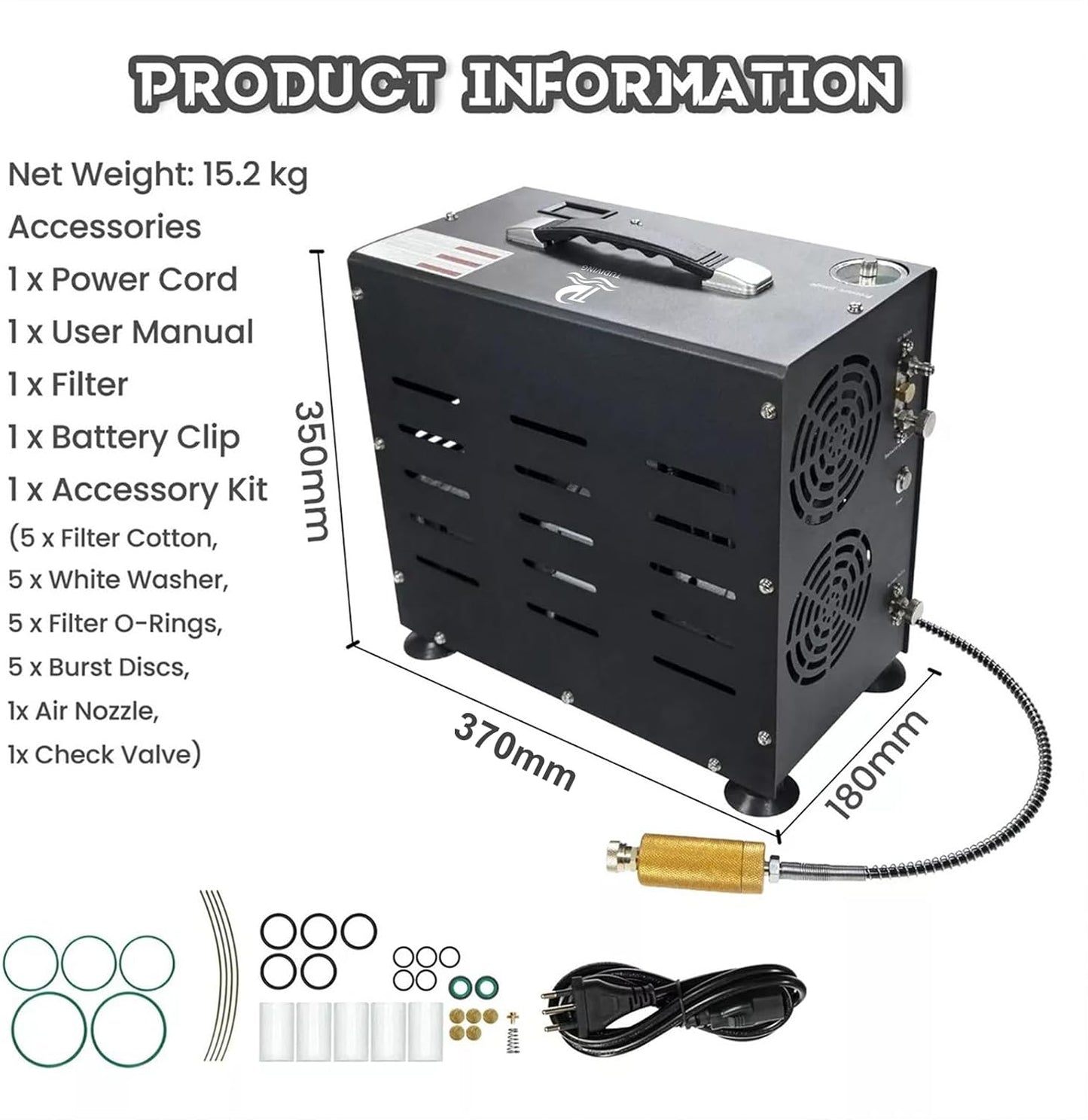 Dompelcompressor – Hogedrukcompressor – PCP Compressor – Luchtpomp – Flesvuller – 800 W Dubbele Cilinder – Digitaal LCD Display met Automatische Stop