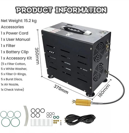 Dompelcompressor – Hogedrukcompressor – PCP Compressor – Luchtpomp – Flesvuller – 800 W Dubbele Cilinder – Digitaal LCD Display met Automatische Stop
