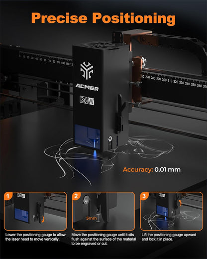 Acmer S2 Pro Lasergraveermachine, 36 W, lasergravure en snijder, 24000 mm/min, 400 x 400 mm, draagbaar, ondersteunt wifi-verbinding, TF-kaart, USB-pc, luchtpomp 30 l/min, werkplaats, startups
