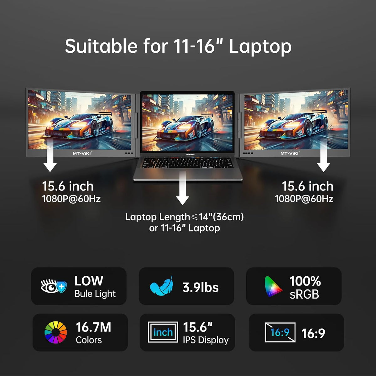 15,6 inch Laptop Schermverlenger – Draagbaar Extern Scherm – Monitor Extender – Portable Display – Tweede Scherm – FHD 1080P IPS Scherm – 360° Rotatie & Ultradun Aluminium Design