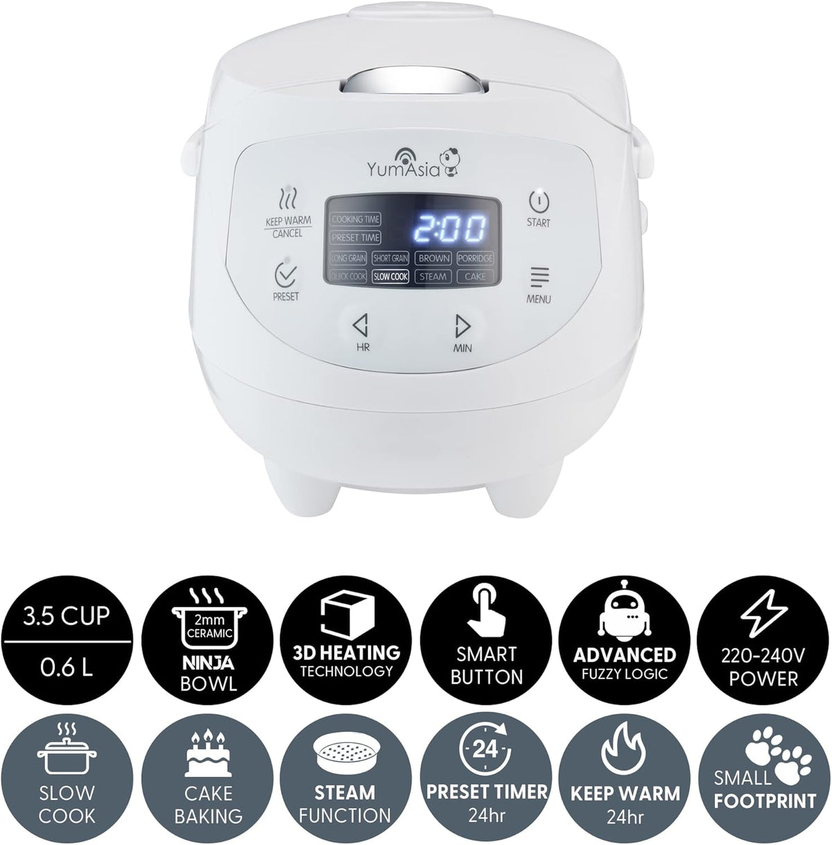 Rijstkoker – Mini Rijstkoker Wit – Multicooker – Stoomkoker – Rijststomer – 0,63 Liter Voor 1-3 Personen – 4 Rijstprogramma’s En 4 Multicooker-Functies