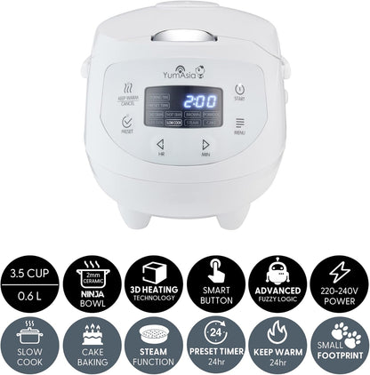 Rijstkoker – Mini Rijstkoker Wit – Multicooker – Stoomkoker – Rijststomer – 0,63 Liter Voor 1-3 Personen – 4 Rijstprogramma’s En 4 Multicooker-Functies