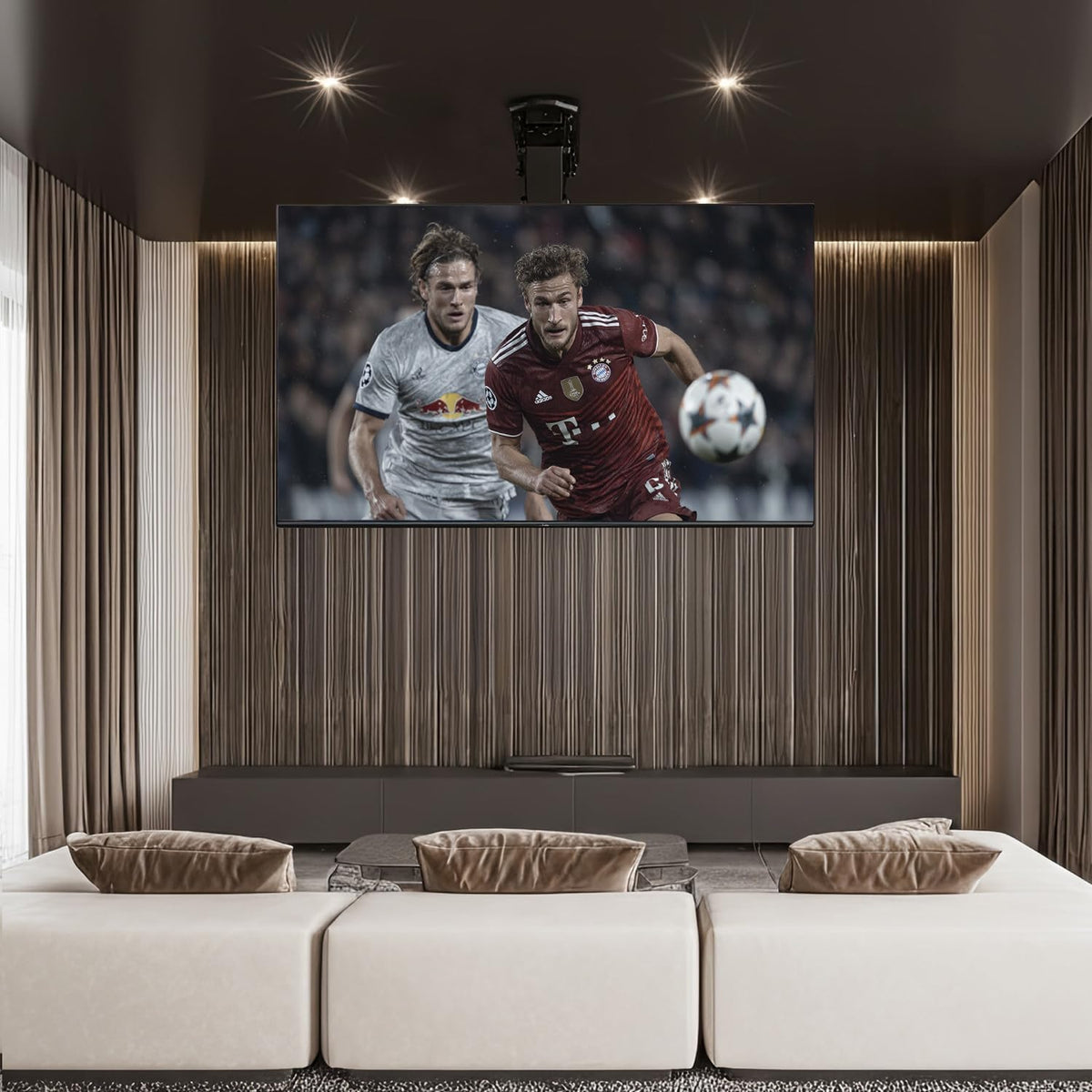Maclean Elektrische TV-Plafondbeugel 32-70" voor plafond & schuine daken | Traploos kantelbaar tot 75° | Afstandsbediening | Max. 35 kg | VESA 600x400 (Plafondbeugel)