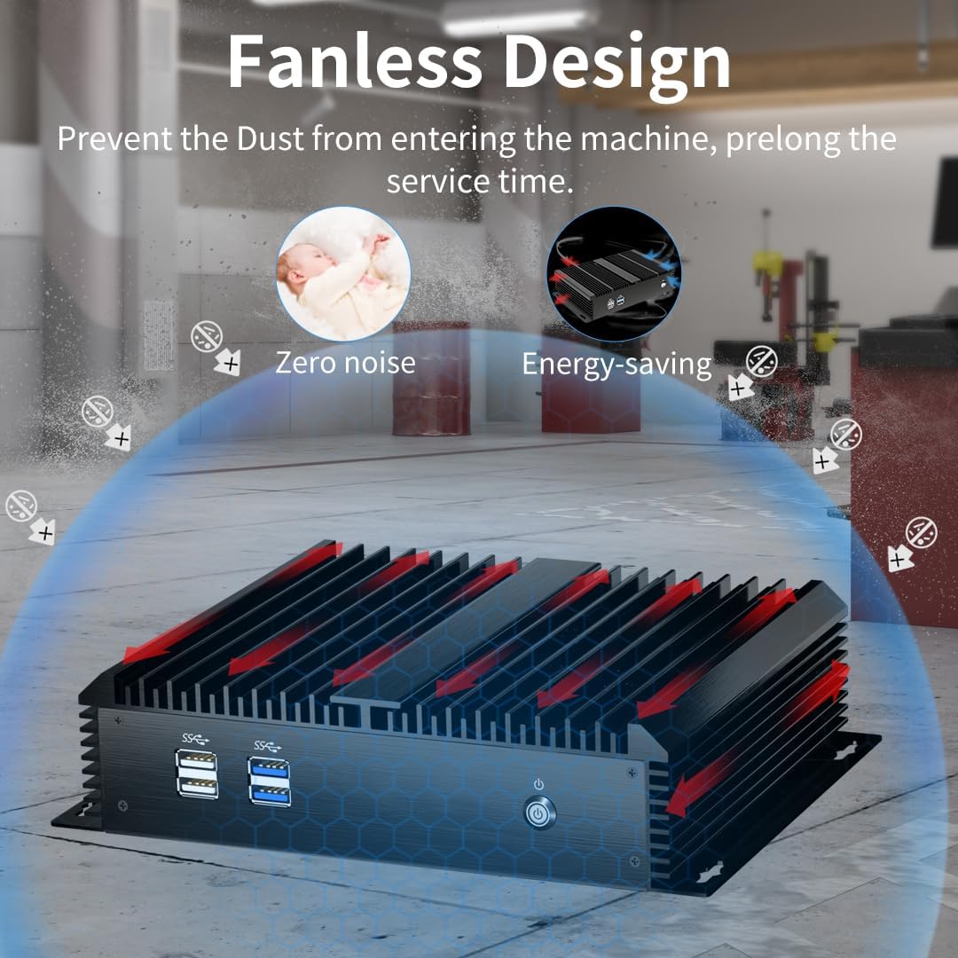 Fanless Industrial PC with Core i7-5500U, Mini Computer 16GB RAM, 512GB SSD, 1xHDMI, 1xVGA, 2xRS232 COM, Dual LAN, WiFi, Supports 4G Module, Windows 10 Pro - QUORE