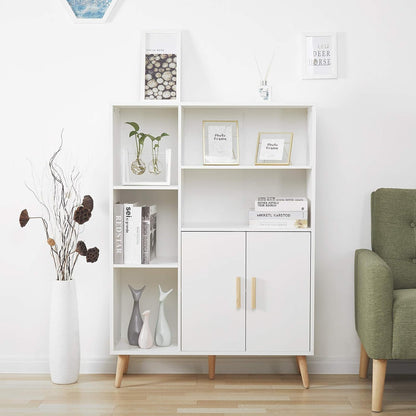 Meerveil Sideboard, commode met 2 deuren en 5 vakken, verstelbare plank, hout, voor woonkamer, slaapkamer, keuken, 85 x 30 x 120 cm, wit