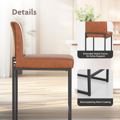 ALPHA HOME Bar Stool Set of 2 Bar Stools with Backrest, PU Leather, Kitchen Stool, Bar Chair, Set of 2 with Footrest, for Countertop, Stable Metal Steel Frame, Brown