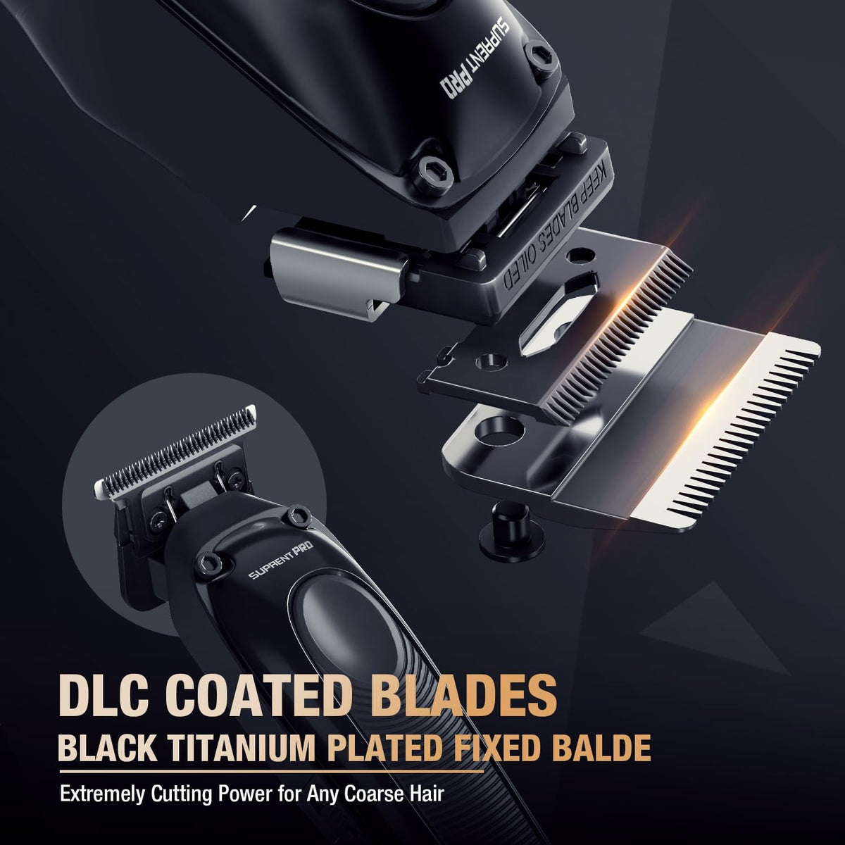 SUPRENT PRO Professionele Tondeuse voor Mannen - DLC Gecoat Mes Met Power Compensator Motor - Premium Set voor Kappers Met Oplaadbasis