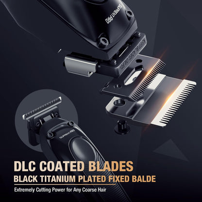 SUPRENT PRO Professionele Tondeuse voor Mannen - DLC Gecoat Mes Met Power Compensator Motor - Premium Set voor Kappers Met Oplaadbasis