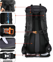 Wandelrugzak - Kampeertas - Trekking rugzak - Camping Essentials Tas - met Regenhoes - 70L - Lichtgewicht - Waterdichte - Nylon - Zwart