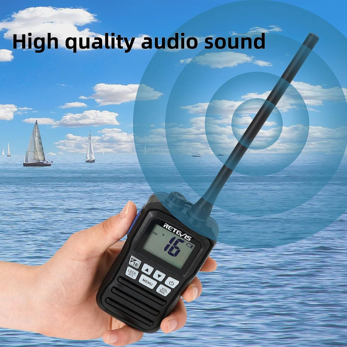 Retevis RM01 Handheld Radio, IP67 Waterdichte Marine Walkie Talkie Trillingen Drijvende Schip Transceiver Handheld Radio voor Varen Kajakken Visser (Zwart, 2 Pack)