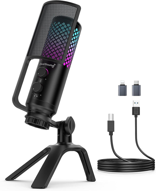 USB-Microfoon – Condensatormicrofoon – Gamingmicrofoon – Podcastmicrofoon – Streamingmicrofoon – RGB-Verlichting – Tap-To-Mute