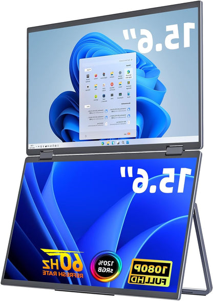 cocopar Laptop Screen Extender - Double 15.6 inch 1080P Dual Screen Monitor with Speaker HDMI USB-C Triple Monitor for Laptop MacBook Surface PC Xbox PS5 with Kickstand, VESA Mountable - QUORE