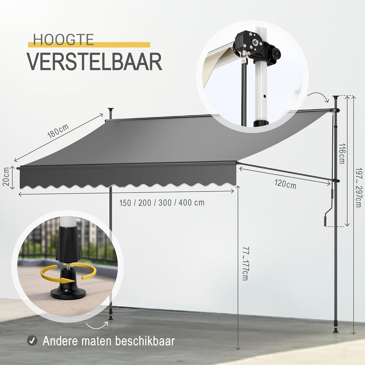 Sol Royal Zonwering 3m Breed Zonder Boren – Klemluifel met Handslinger – UV-bestendige Balkonzonwering voor Klemmen Weerbestendig voor Tuin Terras Staande Zonwering Antraciet – BM3