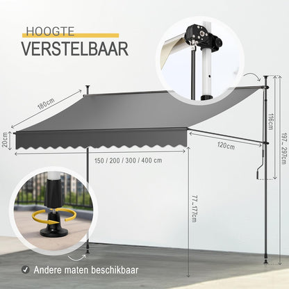 Sol Royal Zonwering 3m Breed Zonder Boren – Klemluifel met Handslinger – UV-bestendige Balkonzonwering voor Klemmen Weerbestendig voor Tuin Terras Staande Zonwering Antraciet – BM3