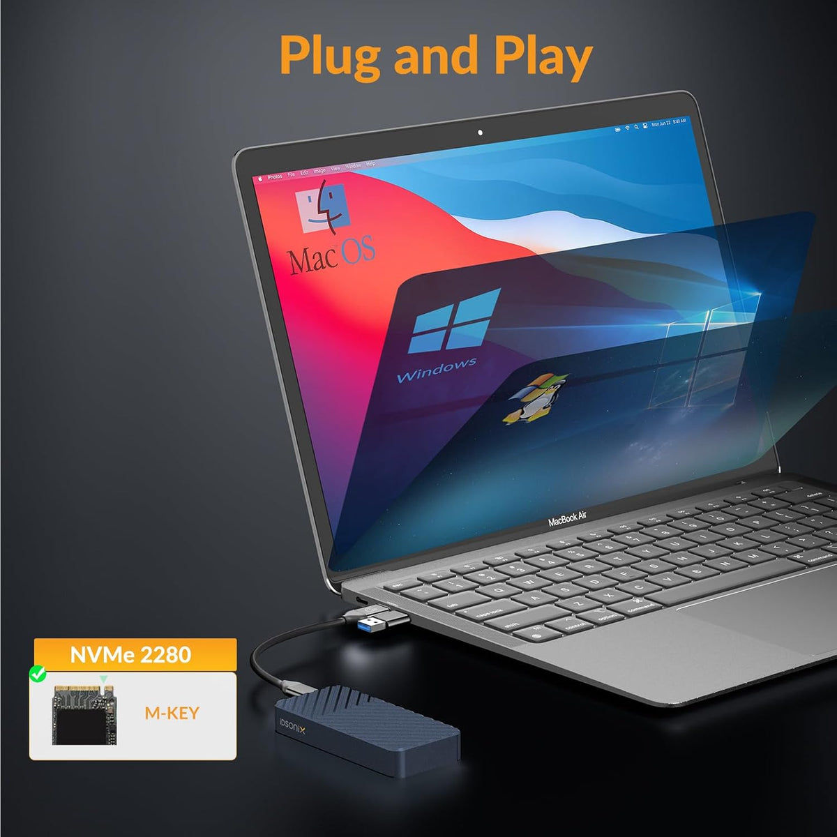 iDsonix Aluminium Behuizing USB4.0 Type-C Transmissie Behuizing Case Voor M.2 NVME SSD in Grijs