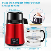 Waterdestilleerder - Zuiver Water Maken - Automatisch Distilleerketel -Filteren 1 L/U - 304 Roestvrij staal - 750W - Rood
