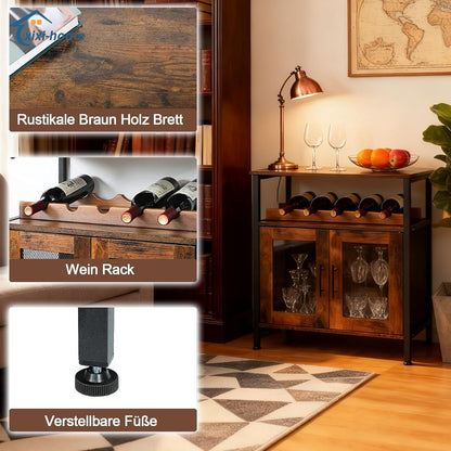 Wijnkast, hoekkast, industriële wijnkasten van hout, vrijstaande wijnrekken, voor keuken, bar, restaurant, enz., type A