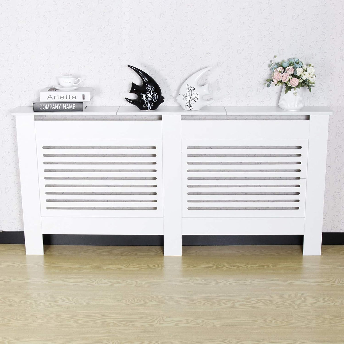 Mondeer Radiator Cover, Kabinet MDF Horizontale Moderne Witte Decoratieve voor Woonkamer Slaapkamer XL (172cm)