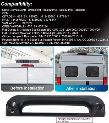 Derde dak Top Mount remlicht camera HD waterdicht remlicht achteruitrijcamera voor Citroën Jumper/FIAT Ducato E-Ducato Maxi L3H2 / WEZEL / VAUXHALL Movano / Boxer (met 7 inch achteruitkijkspiegel)