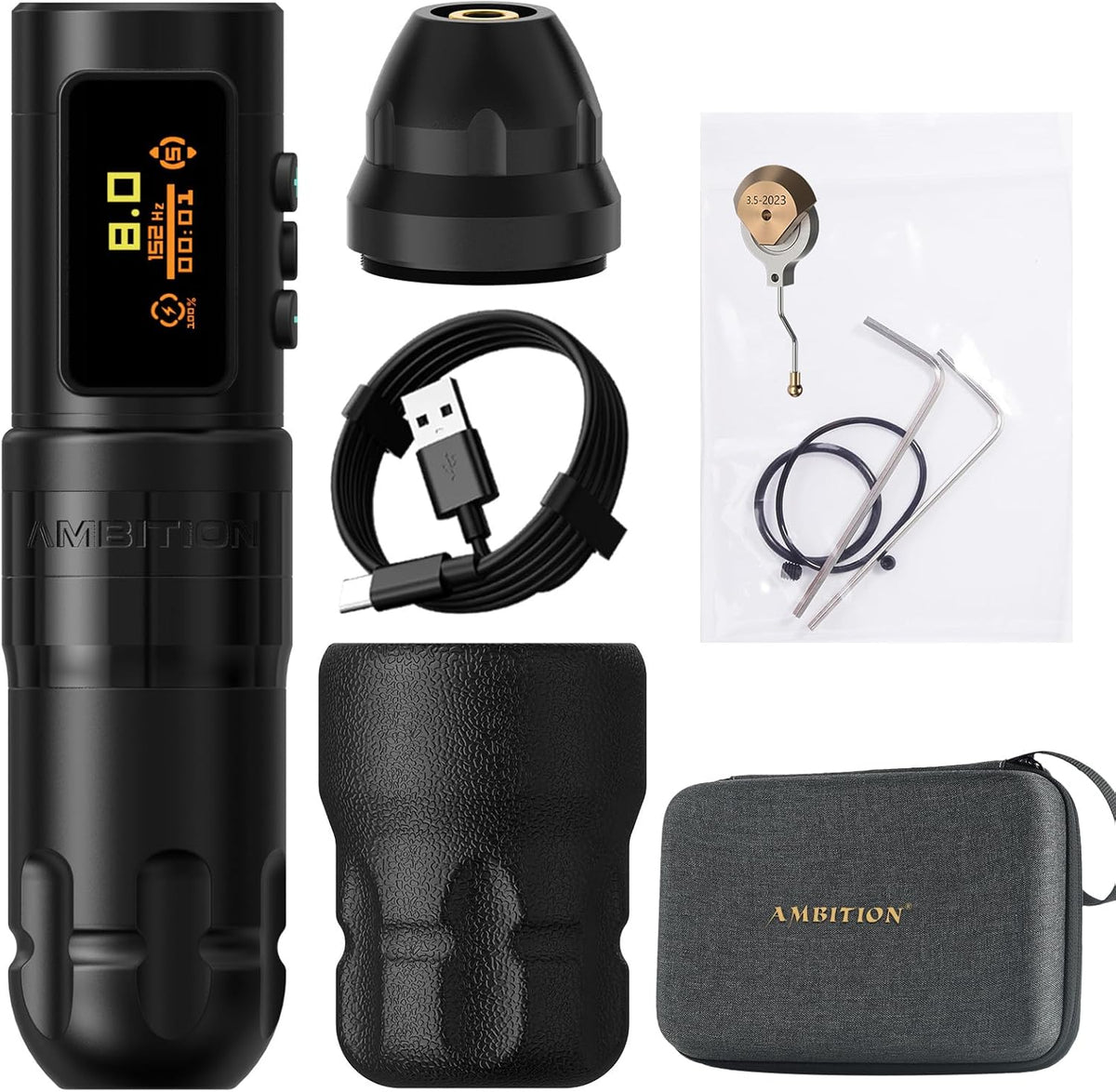 Ambition Shura-X Tattoo Machine Professioneel - Met geavanceerd stabilisatiesysteem, kernloze motor, cartridge pen en 1800mAh voeding. Geschikt voor professionele tatoeageartiesten