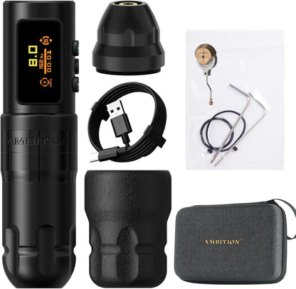 Ambition Shura-X Tattoo Machine Professioneel - Met geavanceerd stabilisatiesysteem, kernloze motor, cartridge pen en 1800mAh voeding. Geschikt voor professionele tatoeageartiesten