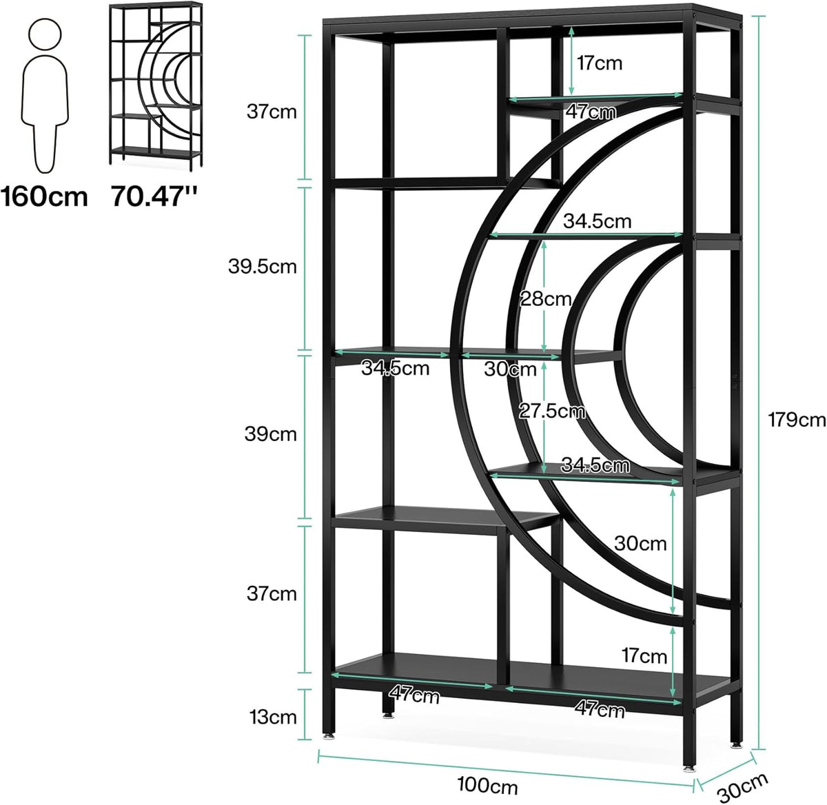 Tribesigns Geometric Bookshelf, Industrial 8 Tier Shelf Bookcase, Rustic Bookshelves Display Shelf, Freestanding Storage Organizer with 9-Open Storage for Home Office, Living Room, Bedroom