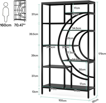 Tribesigns Geometric Bookshelf, Industrial 8 Tier Shelf Bookcase, Rustic Bookshelves Display Shelf, Freestanding Storage Organizer with 9-Open Storage for Home Office, Living Room, Bedroom