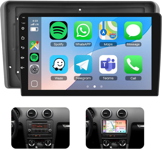 9-inch touchscreen autoradio voor Audi A3 2008-2012, Podofo CarPlay autoradio 2G+64G met draadloze Android Auto, BT/GPS/WiFi/FM/RDS/SWC/HiFi/USB+achteruitrijcamera