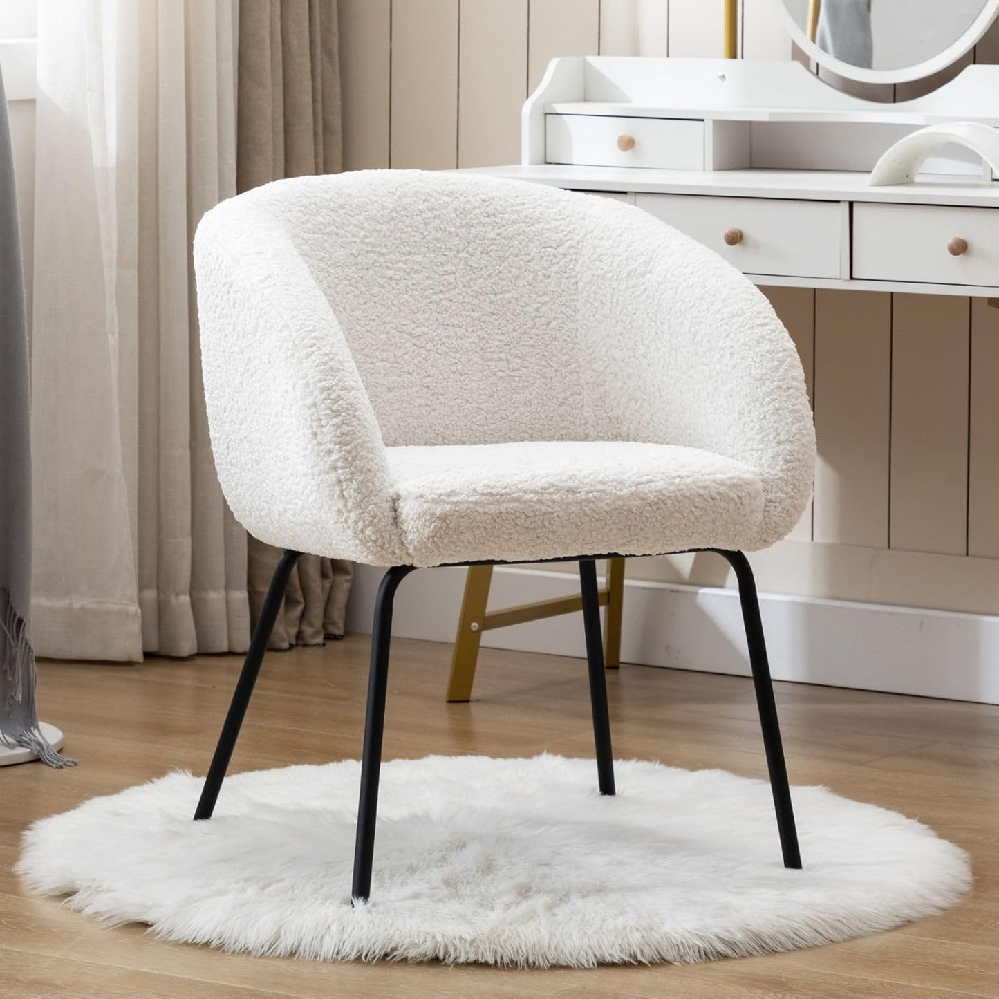 chairus Soft Faux Fur Lounge Accent Chair Upholstered Tub Chair with Metal Legs Armchair for Vanity/Bedroom, White