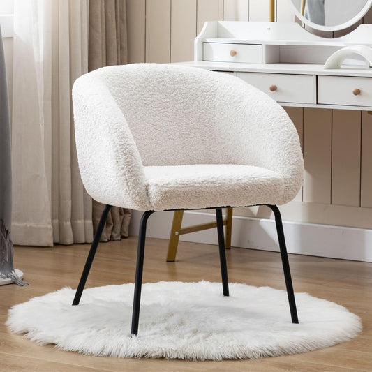 chairus Soft Faux Fur Lounge Accent Chair Upholstered Tub Chair with Metal Legs Armchair for Vanity/Bedroom, White
