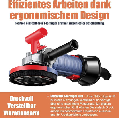 FANZWORK 2100 W/180 mm betonschuurmachine, betonfrees, incl. premium 180 mm diamantslijpkop *2, afzuigkap, T-vormige handgreep