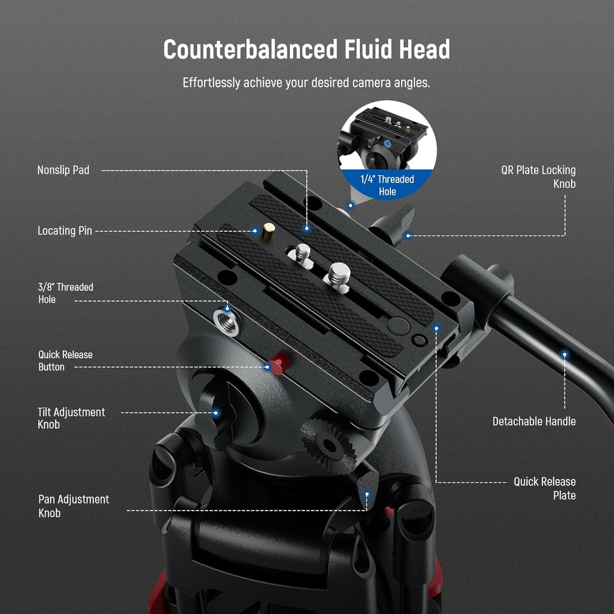 NEEWER Basic 74 inch videostatief met vloeistofkop, metalen camerastatief met gladde wrijvingsdemping, middenniveau, snelkoppelingsplaat compatibel met Manfrotto 501, max. belasting 18 kg, TP37