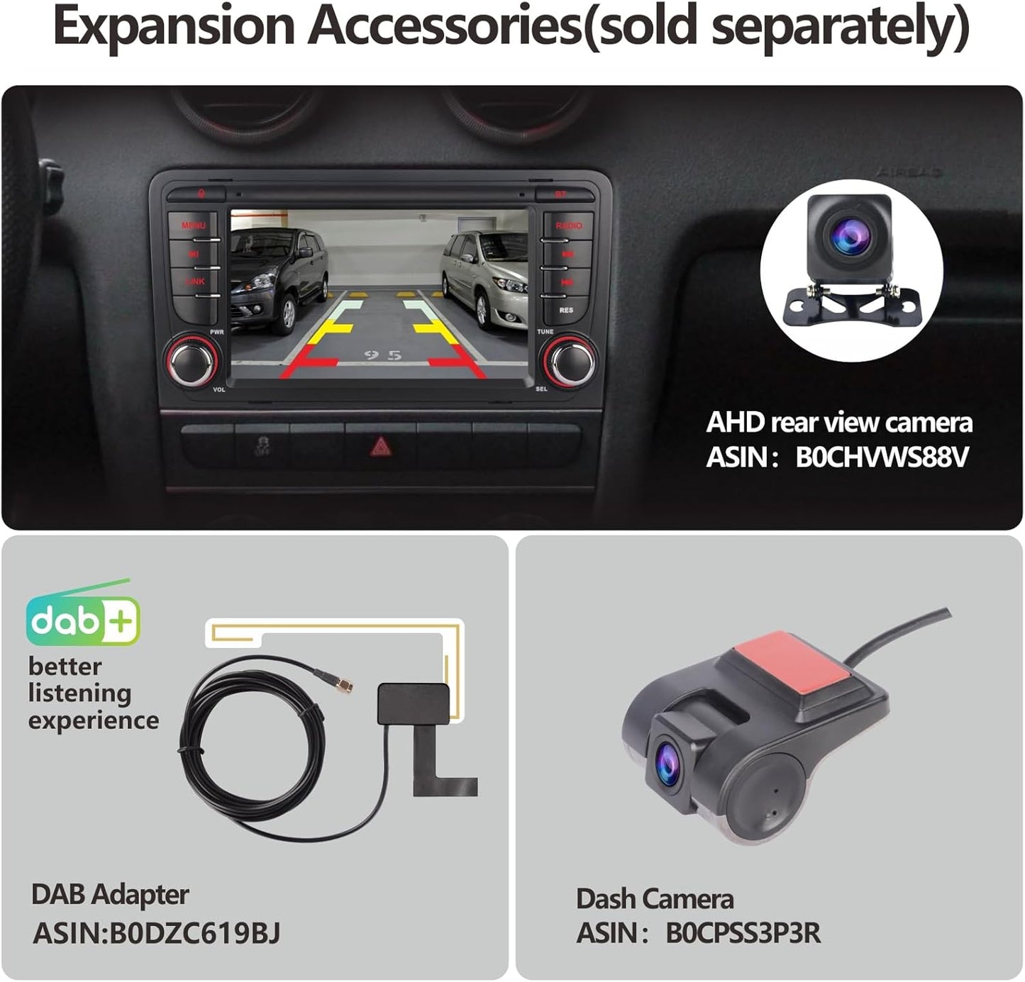 Auto Stereo voor Audi A3 S3 RS3 2003-2012 7 inch Touch Screen Car Radio Compatibel systeem met draadloze Carplay Android Auto, ontvanger AM/FM/Bluetooth/USB