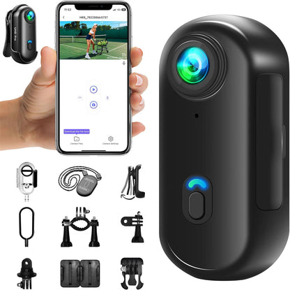 Mini-sportcamera, 4 K, mini-actiecamera, wifi, draagbare vlogcamera, POV-camcorder voor buitensporten, 360° bodycam, camera voor fietshelm, multifunctionele accessoires