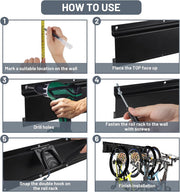 Fietsenrek - Fietsstandaard - Fietshouder - Fietshaak - voor 6 Fietsen  - 5 Helmen - Verstelbare - Verticale Wandfietsophanging - met Framebescherming - voor Woning - Garage - Opslag - Zwart