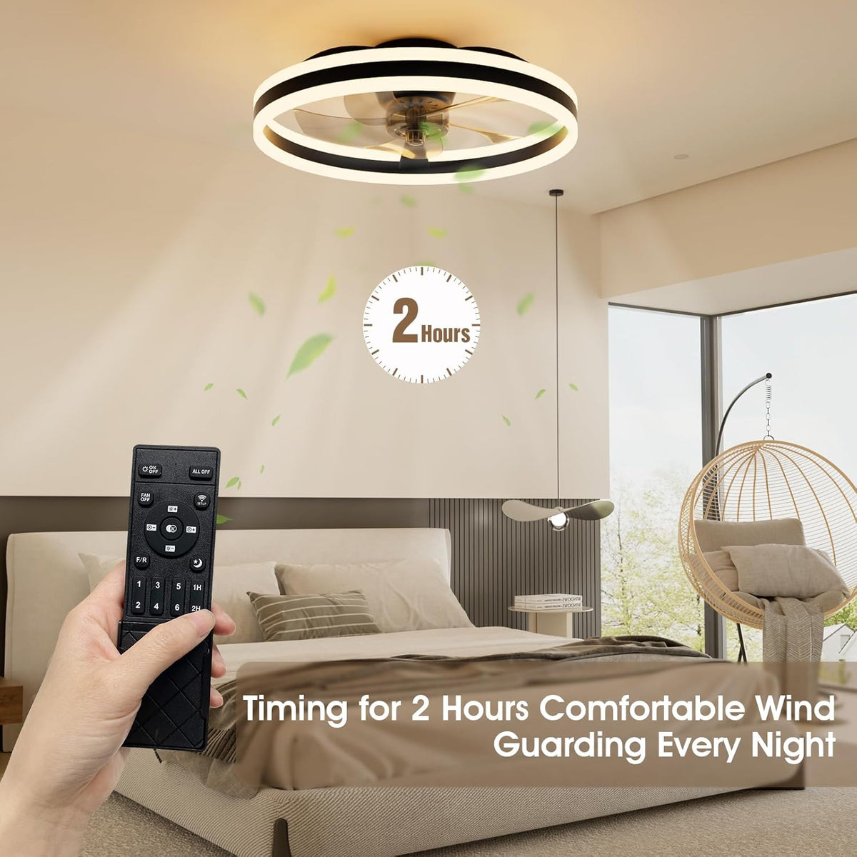 NIORSUN Plafondventilatoren van 50 cm met verlichting en afstandsbediening, 6 snelheden en 3000K-6500K dimbare stille plafondventilatorlamp, slimme moderne led-ventilatorverlichting voor slaapkamer