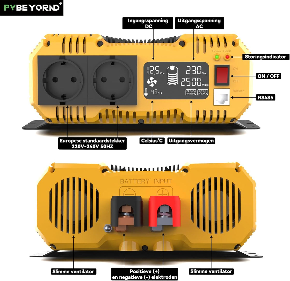 Omvormer 12V naar 230V Zuivere Sinus 2500W/5000W Spanningsomvormer 12V 230V Met een externe LCD-controller, geschikt voor campers en elektrische installaties in huis