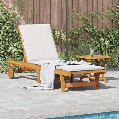 vidaXL Sun lounger with table solid acacia wood, outdoor bed, sun bed, garden lounger, sun lounger, outdoor lounger, sun lounger, wooden lounger - QUORE