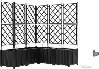 Garden Pots with Irrigation System, Pack of 5, Black, Modern Planters with Trellis for Climbing Planters, Balcony Decoration, Vertical Garden, Solid Construction, Simple - QUORE