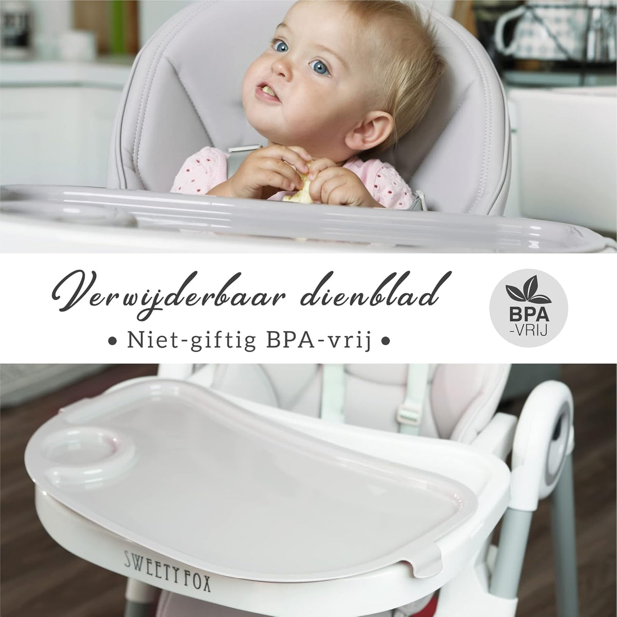 Adjustable, Collapsible, Baby High Chair with Toy Arch - Baby Highchairs with 7 different heights, Adjustable seat with 5 different positions - High chairs, Removable tray, Clean to sweep, Comfortable - QUORE