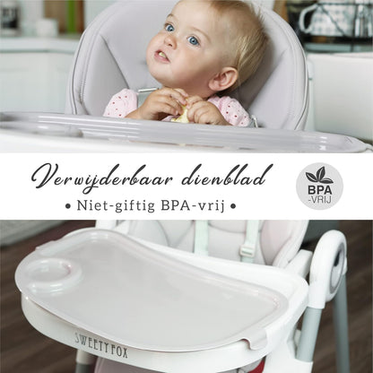 Adjustable, Collapsible, Baby High Chair with Toy Arch - Baby Highchairs with 7 different heights, Adjustable seat with 5 different positions - High chairs, Removable tray, Clean to sweep, Comfortable - QUORE