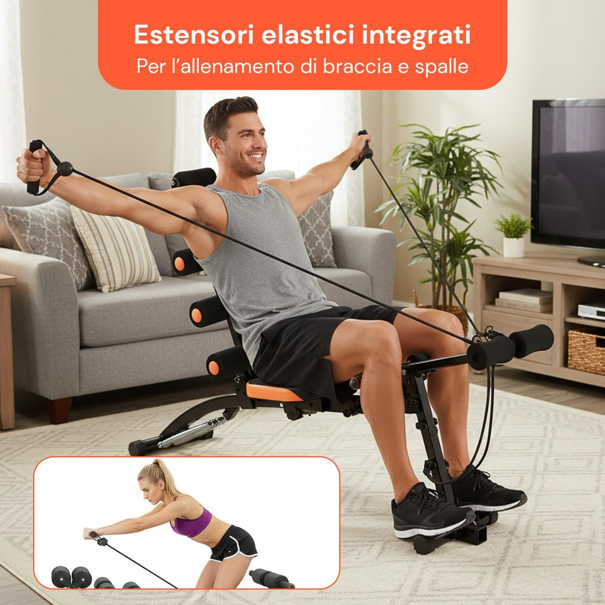 Wintem Multifunctionele 22-in-1 bank voor training thuis, met kantelbare rugleuning, draaibare zitting, elastische verlengstukken en opvouwbare structuur, ruimtebesparend