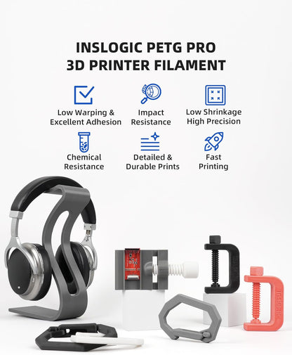 Inslogic Voorafgedroogd PETG Pro 1.75mm, Hoogsnelheid Mat PETG Pro 3D Printing Filament, Geschikt voor de Meeste FDM 3D-printers, 10kg Bundle (5 Zwart + 5 Wit)