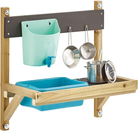 Modderkeuken - Buitenkeuken Kind - Speelkeuken Tuin - Keuken Speelset - met Waterpan - Tuin Gootsteen - Keuken Accessoires - voor Jongens - Meisjes 3 jaar en ouder - Hout - 31 x 55 x 56 cm - Houten/Blauw