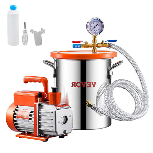 Vacuümkamer – Vacuum Chamber – Ontgassingskamer – Resin Kamer – Siliconen Kamer – 11,36 Liter Roestvrij Staal – Krachtige 3,5 CFM Mono Stage Pomp